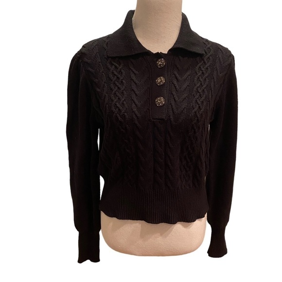 Who What Wear 3D Knit Black Target Pullover w/ 3 Rhinestone Buttons Long Sleeve - Picture 2 of 12